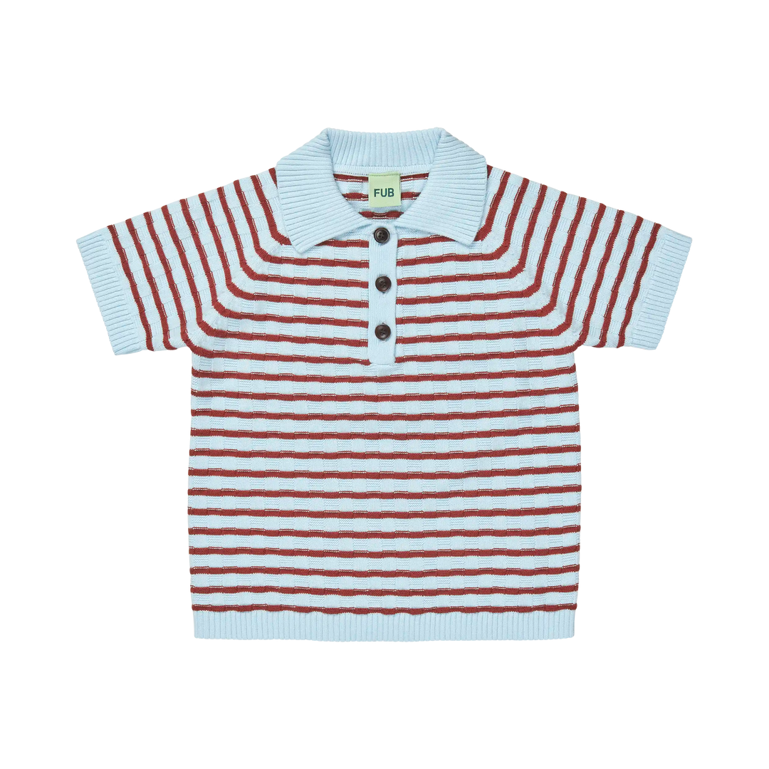 2225-CHECKERED POLO-Light Blue/Chili