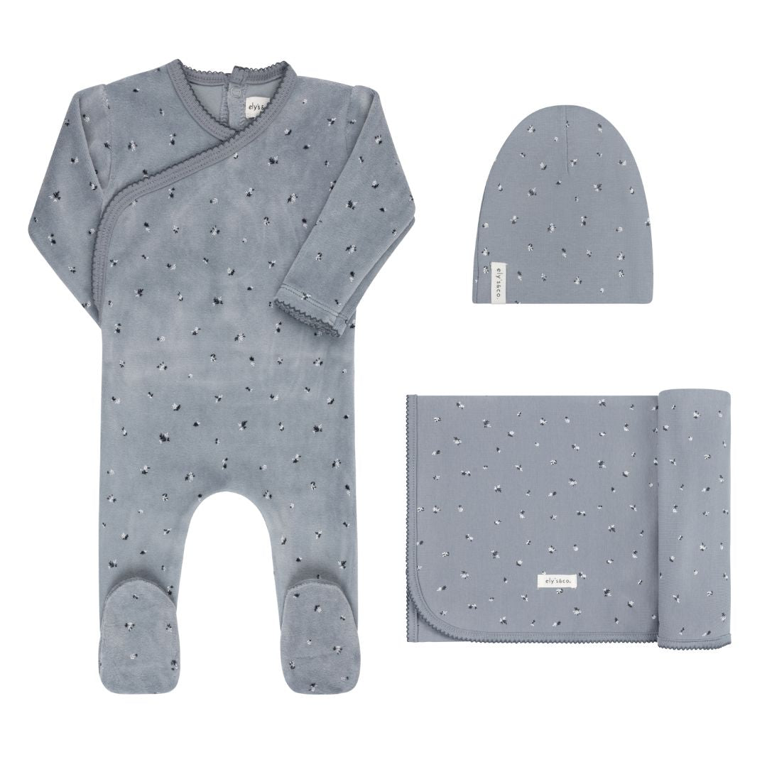 VELOUR CLUSTER LEAF BLUE-3 PC SET