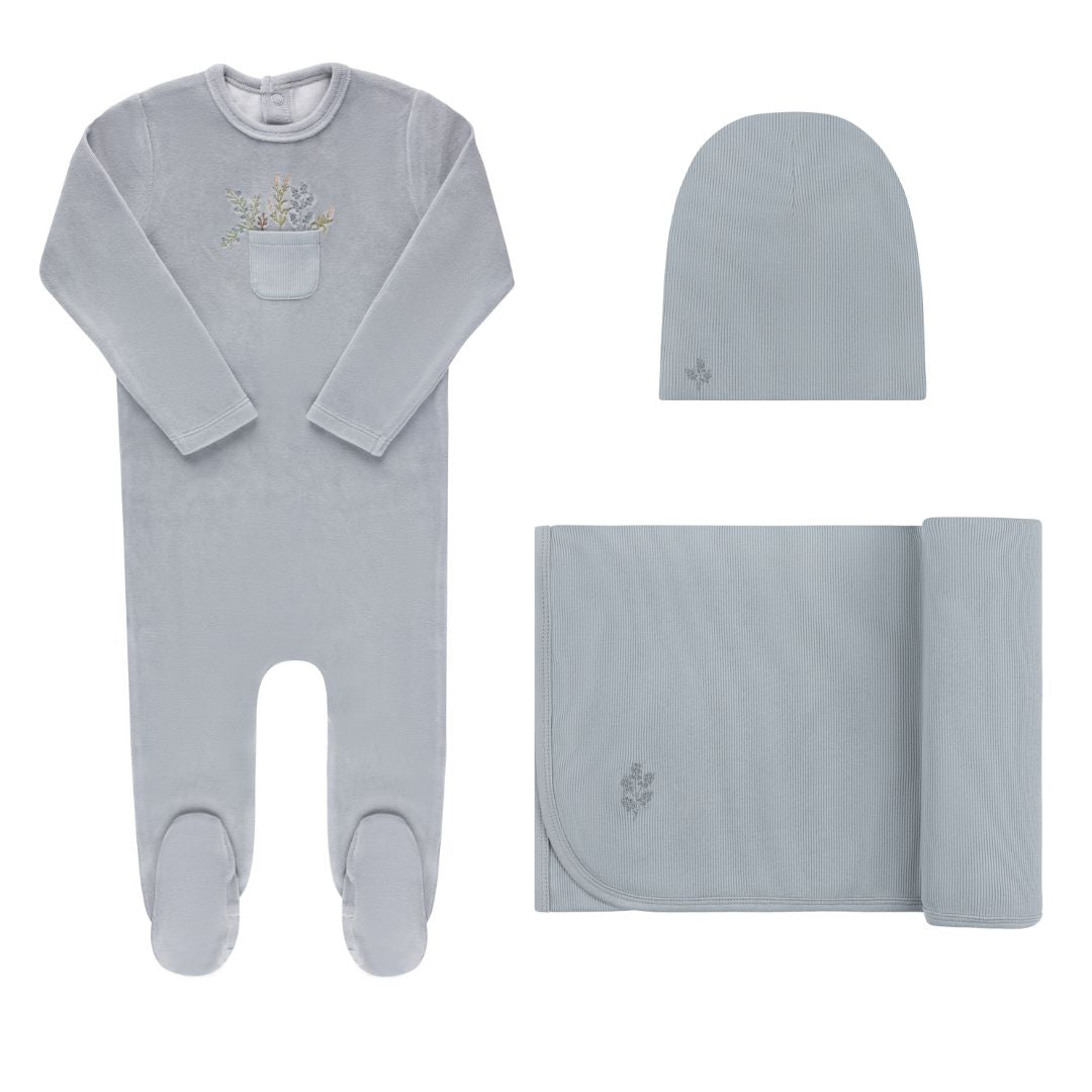 Velour Pocket Full of Flowers-3 PC SET-Blue