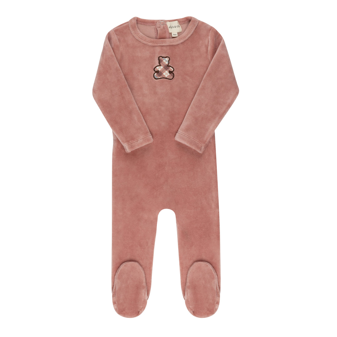 Velour Plaid Bear Collection-Pink - Footie