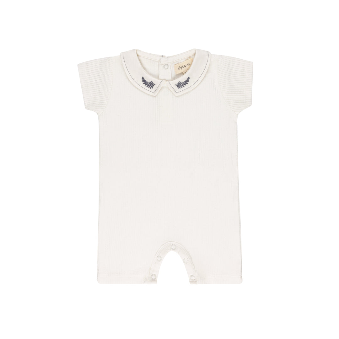 EMBOIDERED COLLAR COLLECTION-ROMPER-Ivory Leaf