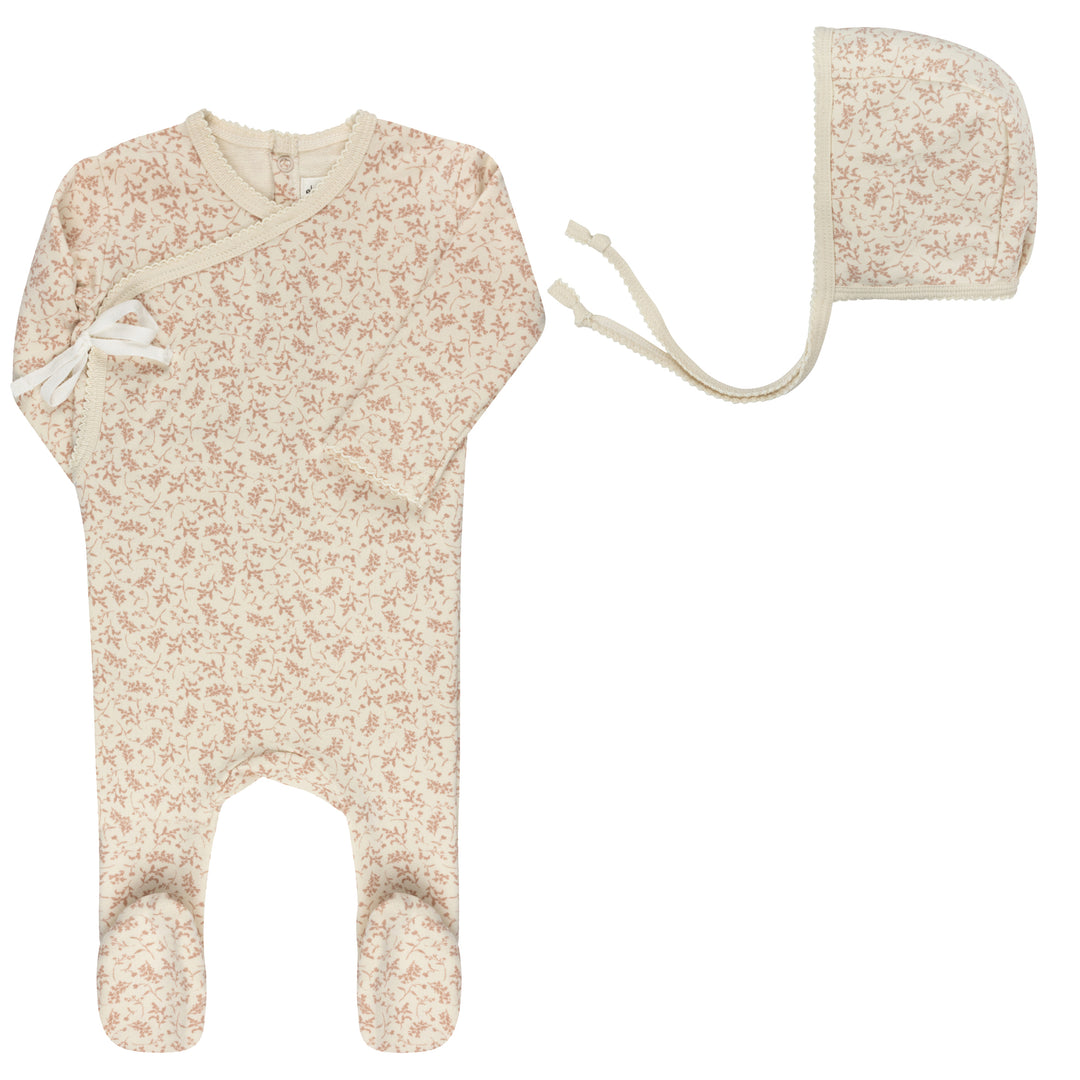 Vine Collection - Ivory/Pink - Footie/Bonnet Set