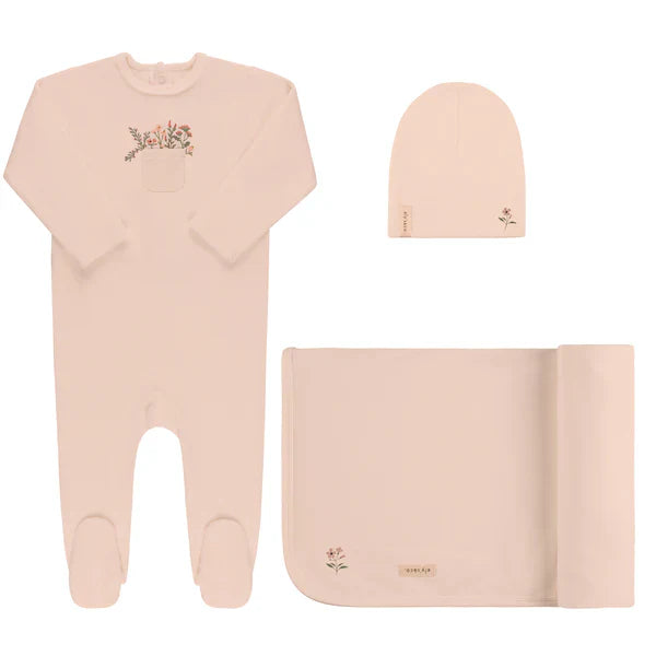 VELOUR POCKET FULL FLOWERS-PINK-3 PC SET