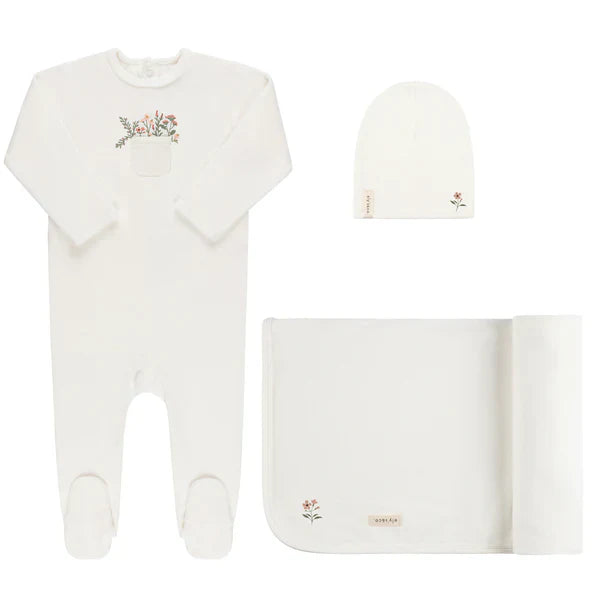 VELOUR POCKET FULL FLOWERS-IVORY/PINK-3 PC SET