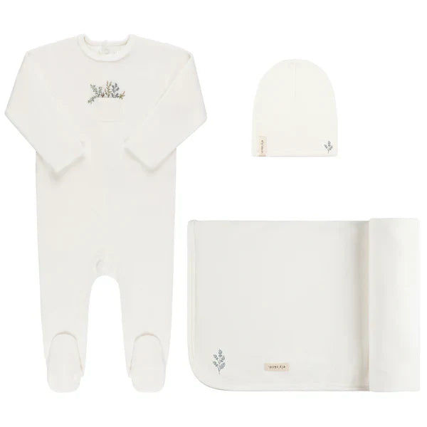 VELOUR POCKET FULL FLOWERS-IVORY/BLUE-3 PC SET