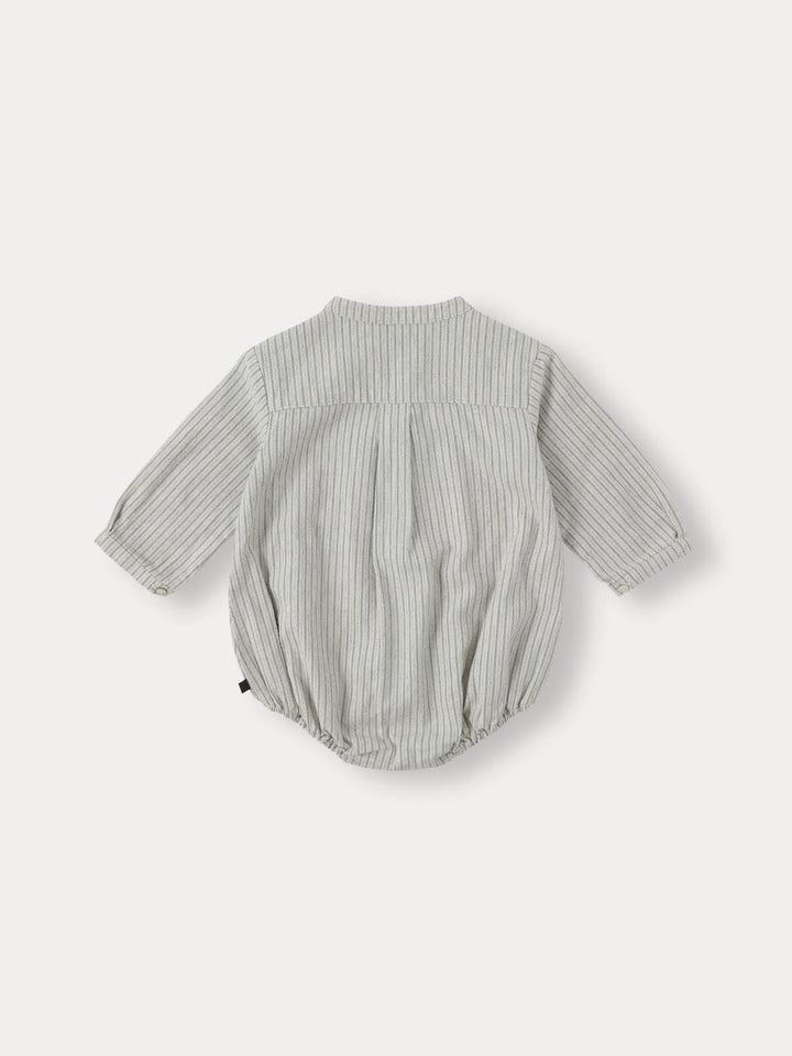 BABY)Roy Stripe Shirt Romper-grayish blue