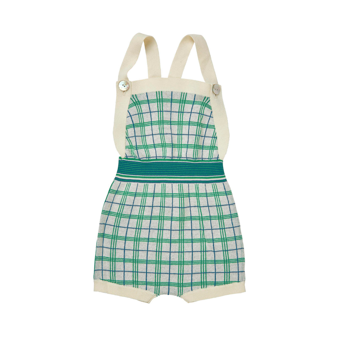7025-BABY JAQUARD ROMPER-Ecru/Basil