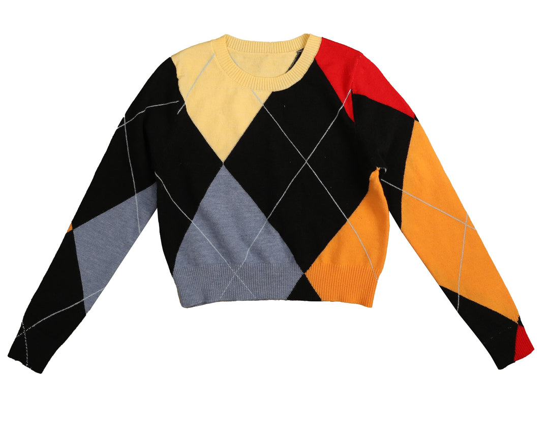 HKN835-ARGYLE COLOR BLOCK KNIT-GREY
