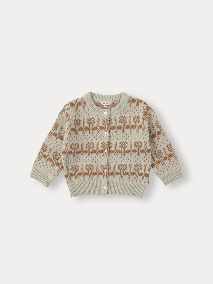 Leaf Buds Knit Cardigan-green beige