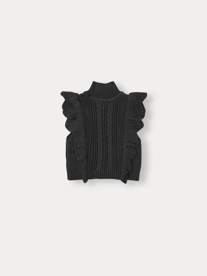 Flutter Knit Vest-charcoal