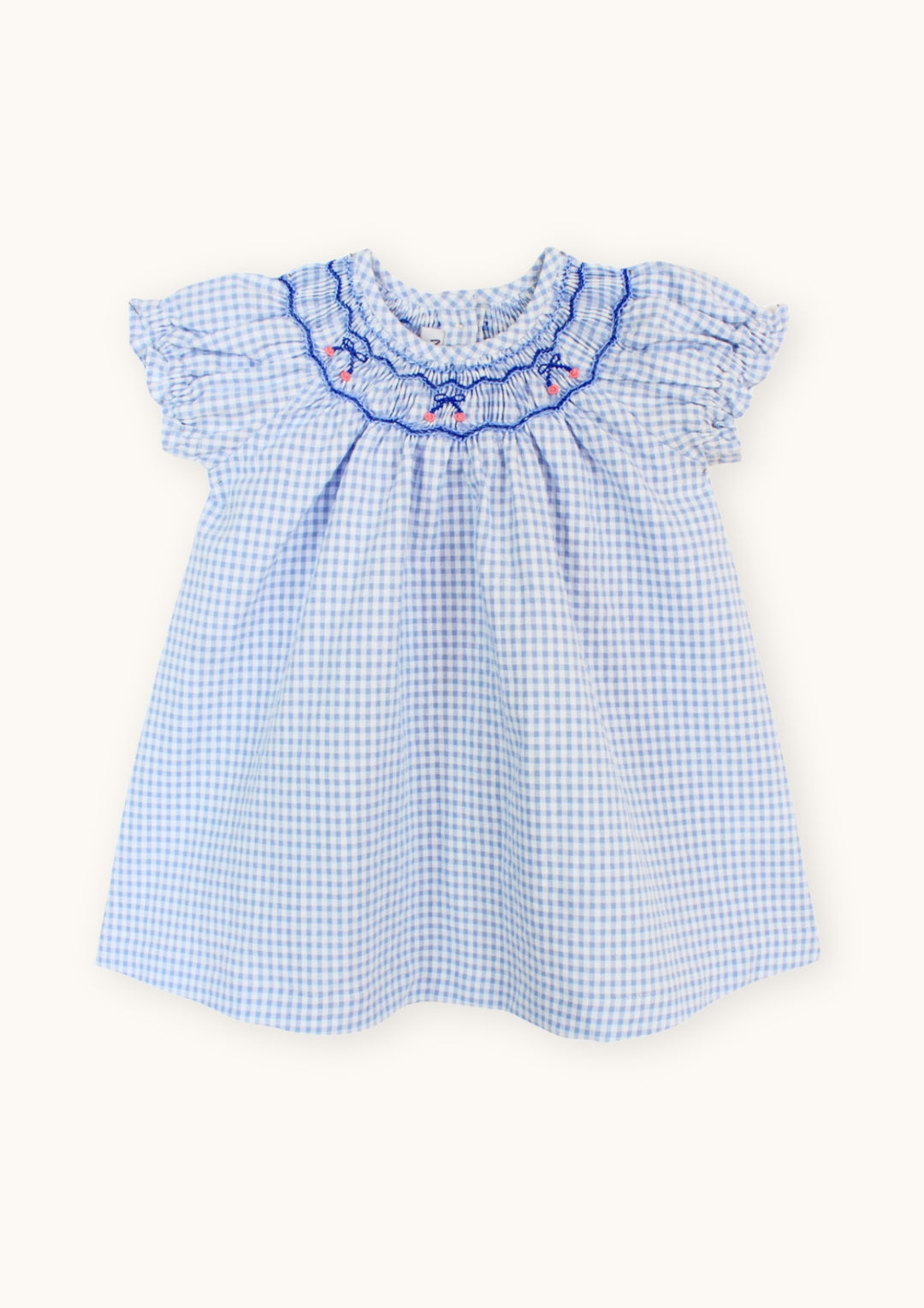 BABY DRESS CHERRY-Vichy Bleu Vintage