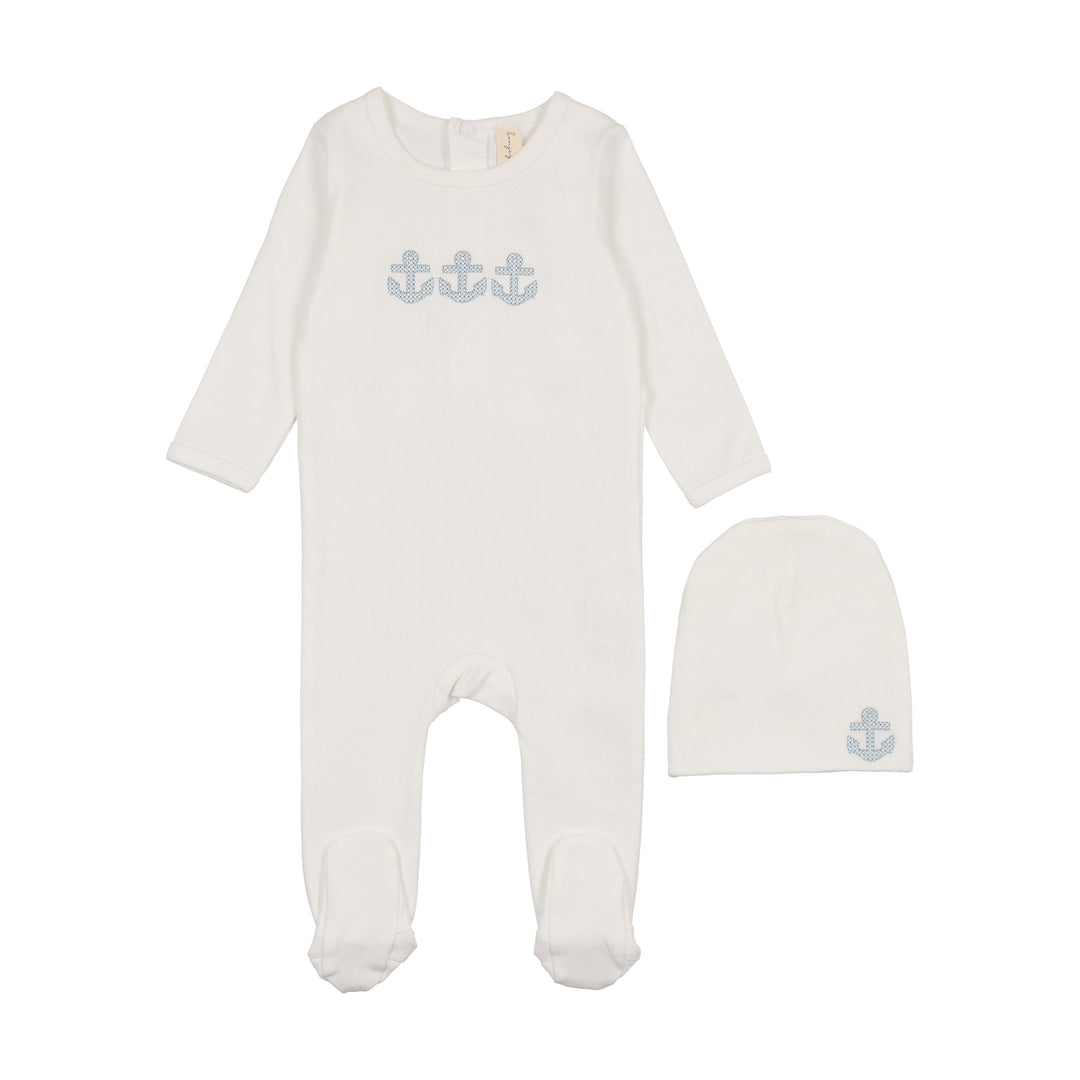 SL250148FS-Embroidered Footie Set-IVORY/ANCHOR