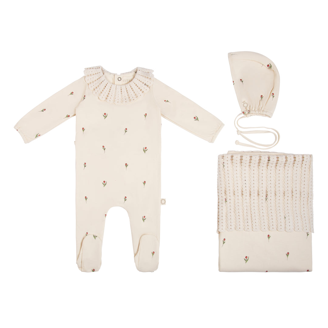 Elegant Tulip Collar Set-White/Misty Rose