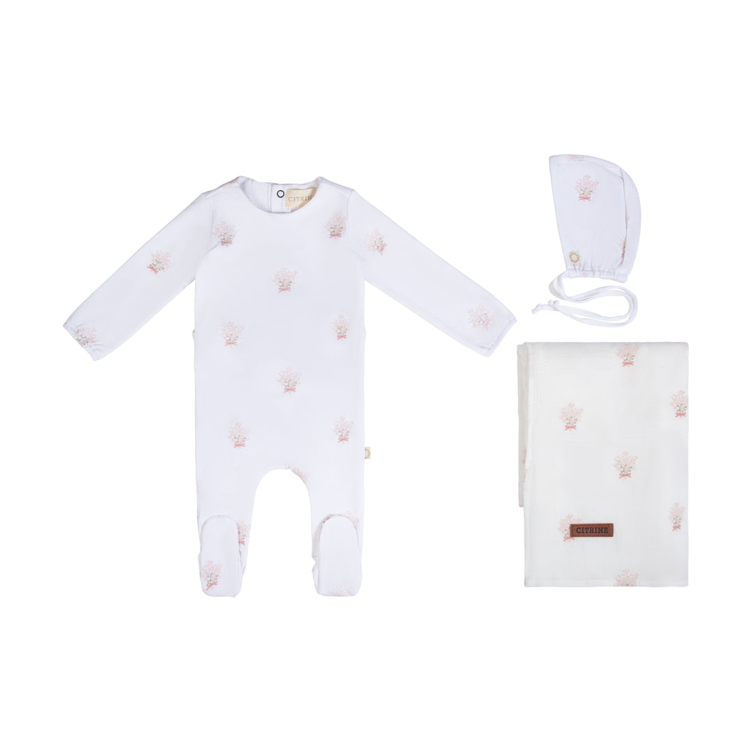Babys Breath SWADDLE Set-White/Misty Rose