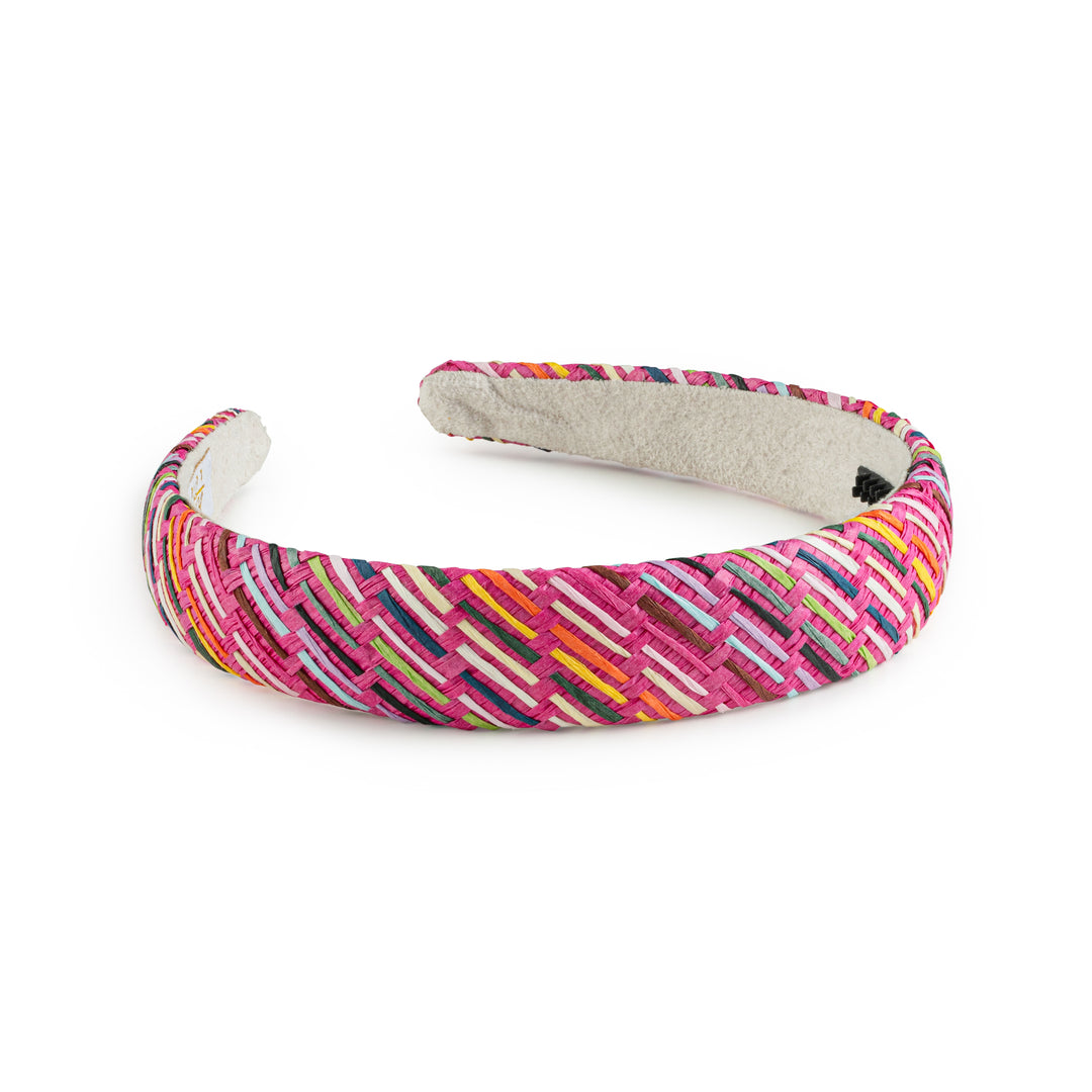 luxh004-Tabitha luxe linen headband fuchsia multi