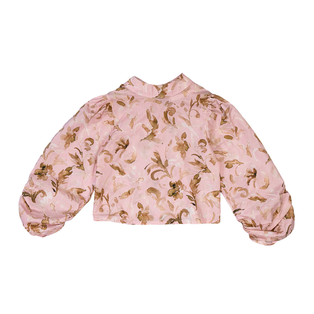 MEDLOCK-Tie back cropped top-PINK GREEN FLORAL