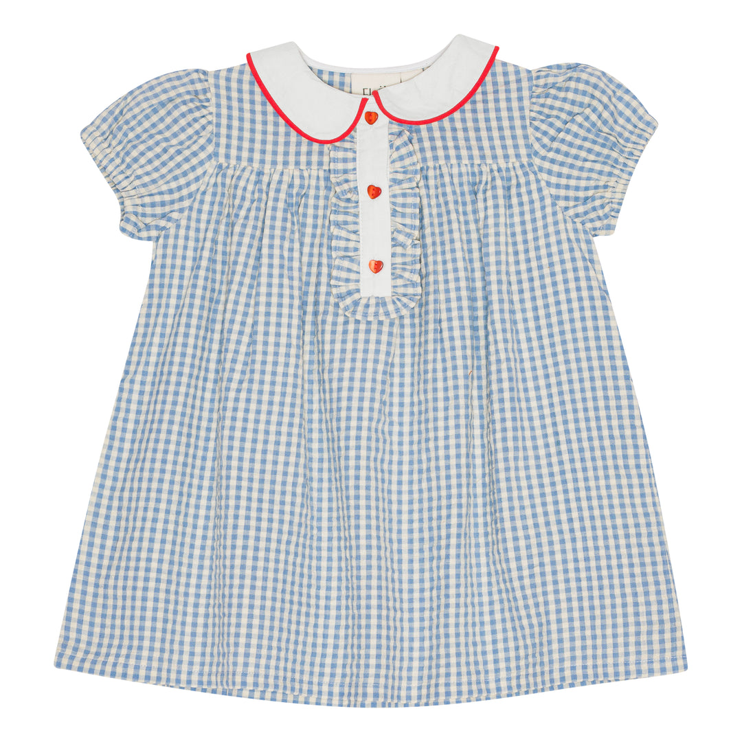 F10471-RIVER DRESS-Blue/Soft White Gingham