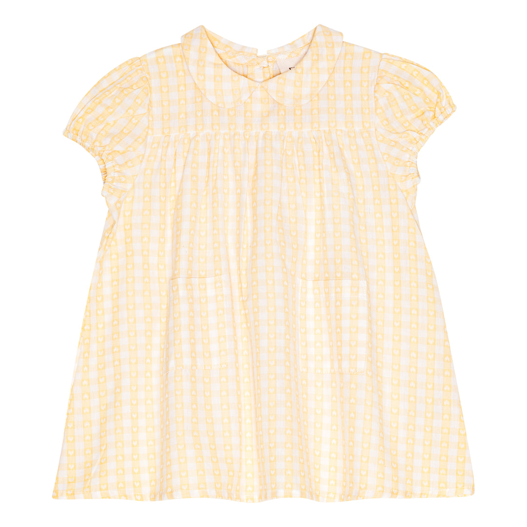 F10531-OLIVIA SS DRESS-Soft Yellow Heart Gingham