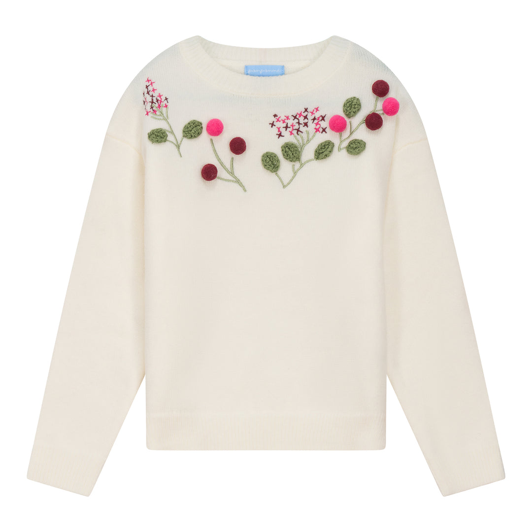 P4356-FLOWER APLIQUE SWEATER-IVORY