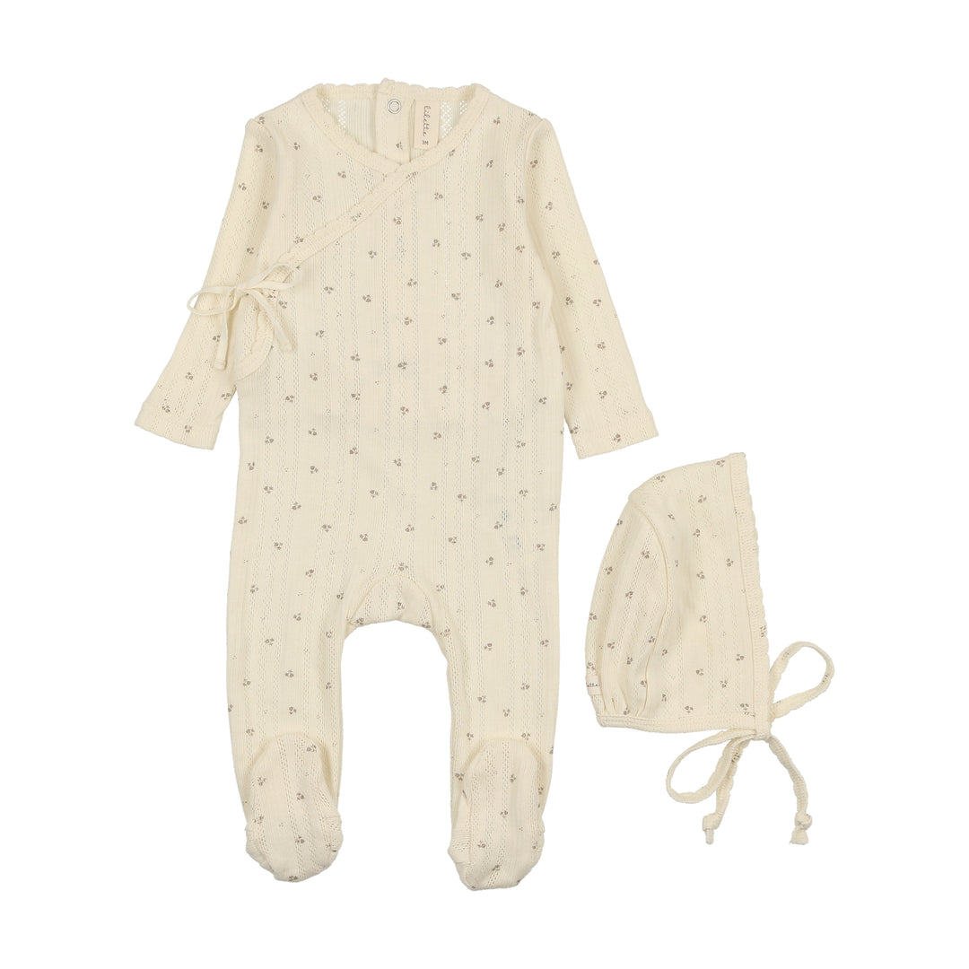 PRINTED POINTELLE WRAP FOOTIE SET-MILK/TAUPE
