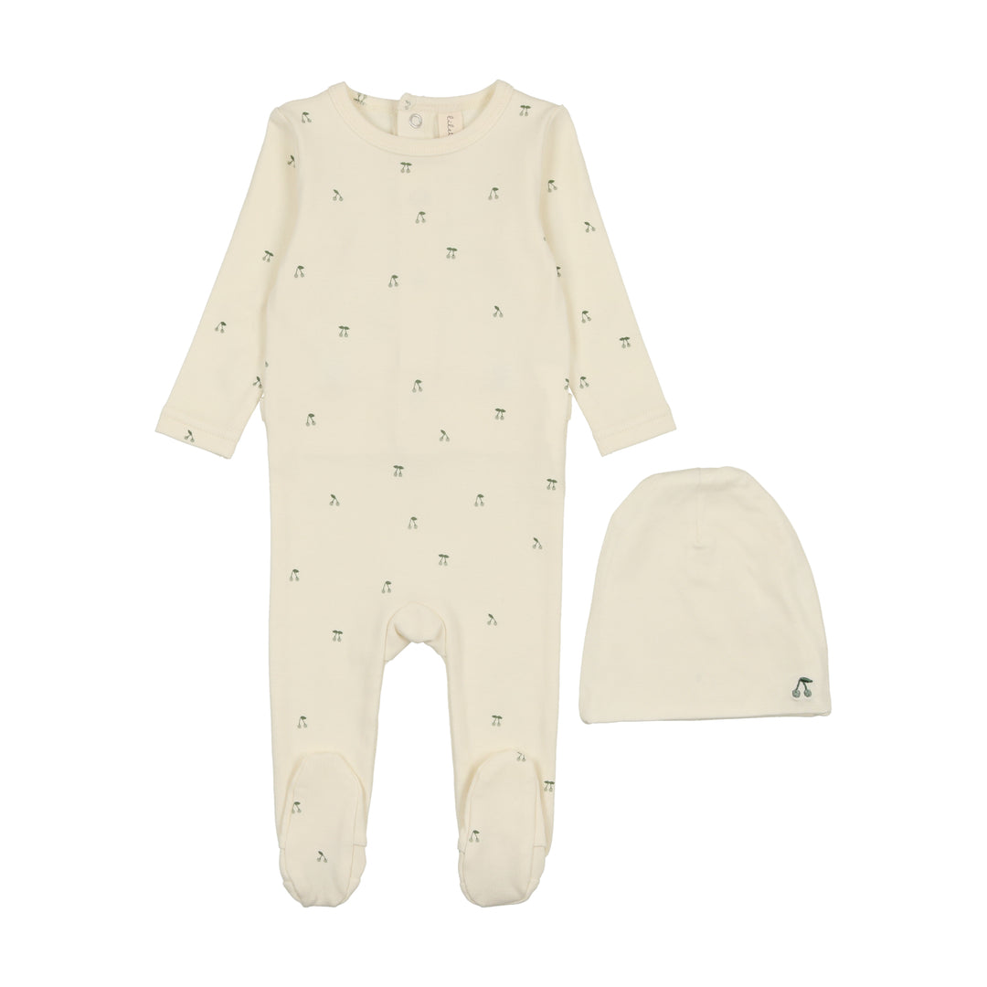 SCATTERED CHERRY FOOTIE SET-IVORY/MINT
