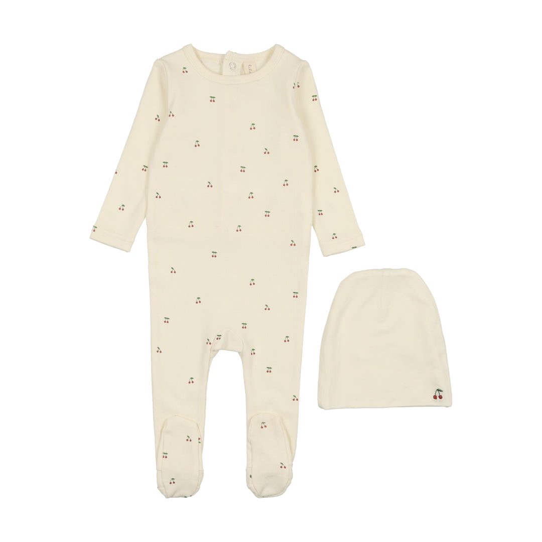 SCATTERED CHERRY FOOTIE SET-Ivory/Red