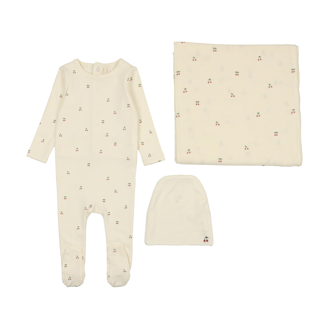 SCATTERED CHERRY LAYETTE SET-Ivory/Red