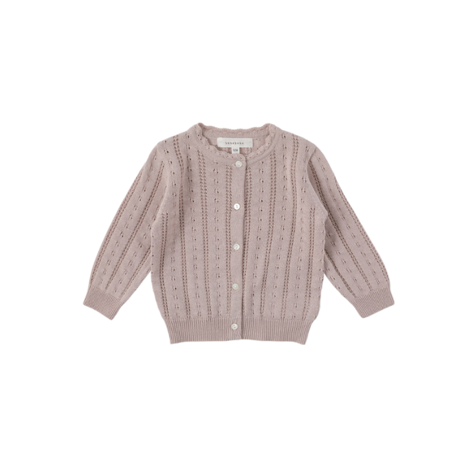 FLUTTER EYELET KNIT CARDIGAN-grayish pink