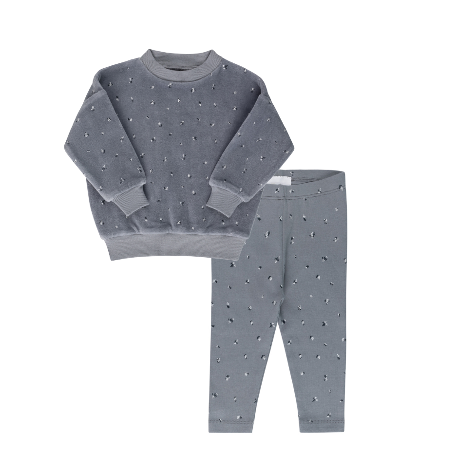 VELOUR CLUSTER LEAF BLUE-LOUNGE SET