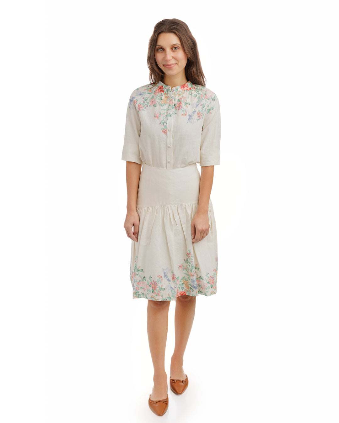 WS5378S-CREAM SKIRT WITH MULTI COLOR EMBROIDERY
