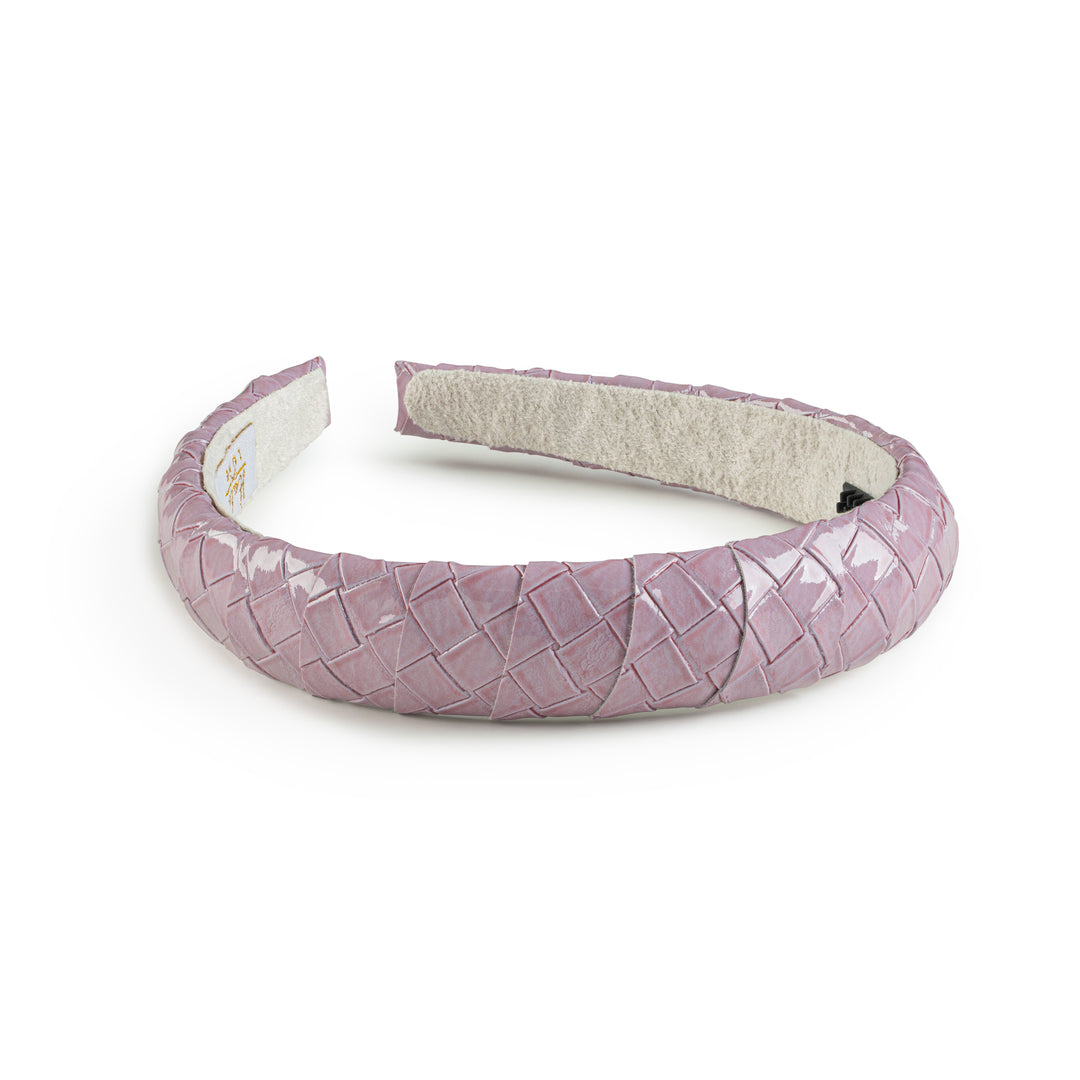 braih003-Poppy braided woven patent headband lavender