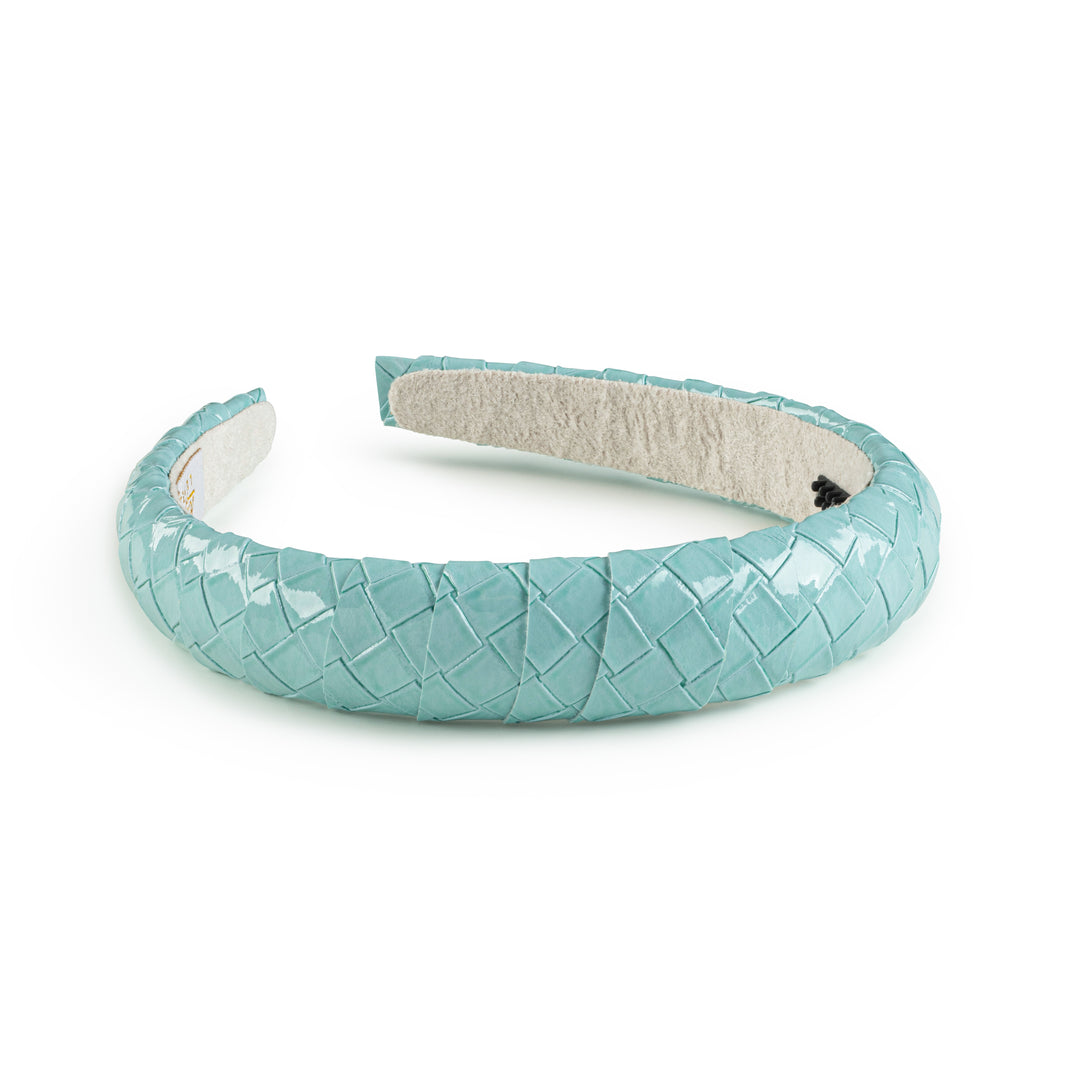 braih004-Poppy braided woven patent headband powder blue