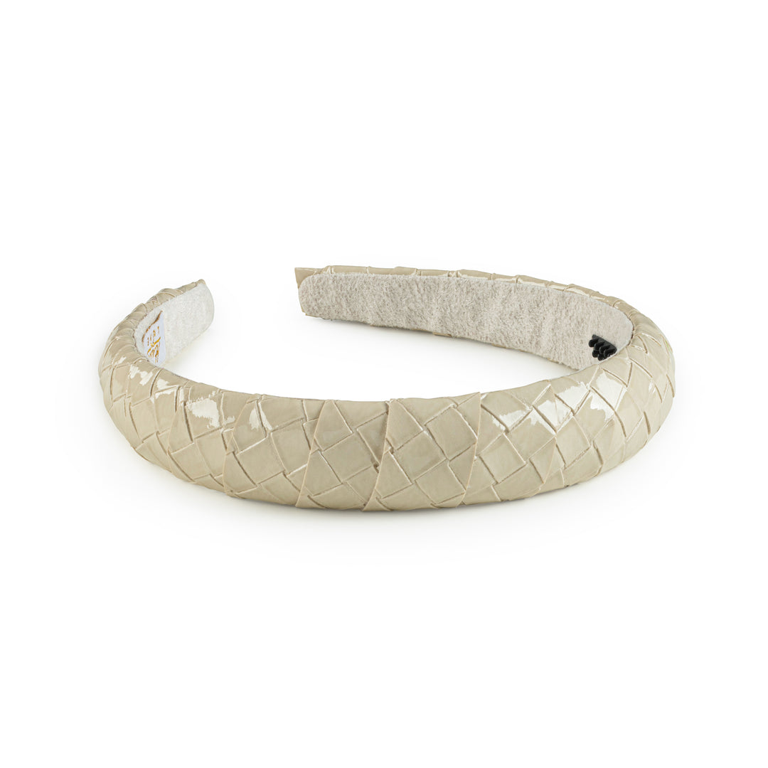 braih006-Poppy braided woven patent headband sand
