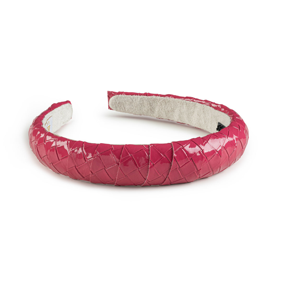 braih007-Poppy braided woven patent headband rose