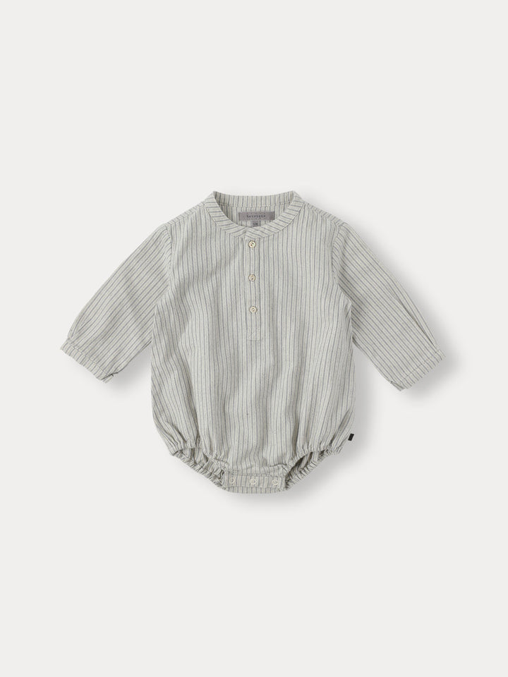 BABY)Roy Stripe Shirt Romper-grayish blue