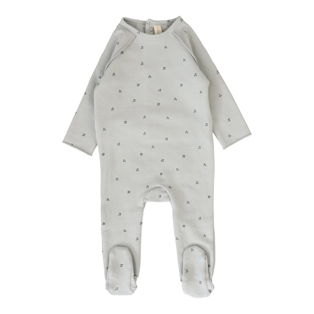 Cherry Print Footie-Pale Blue