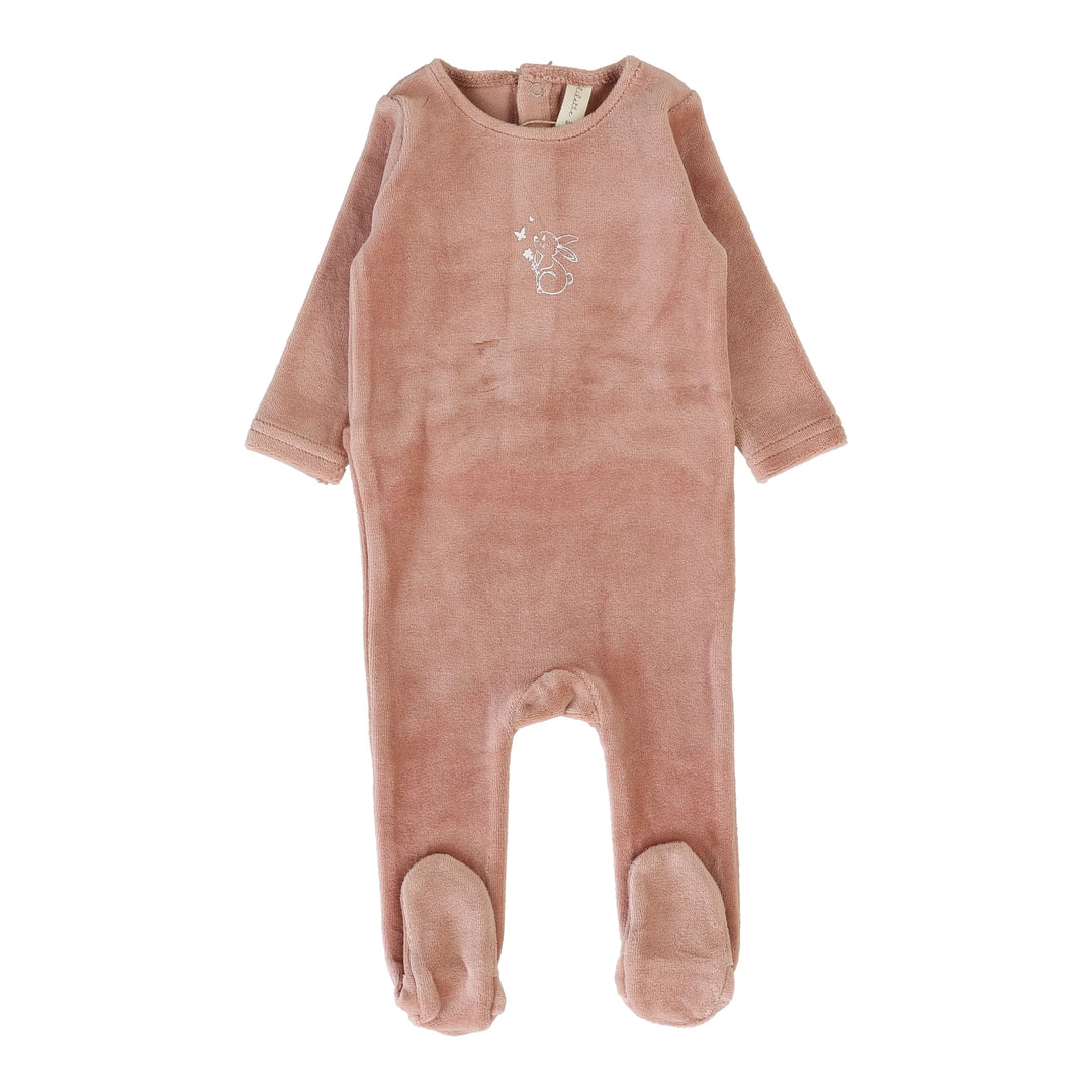 Velour Forest Graphic Footie-Deep Pink