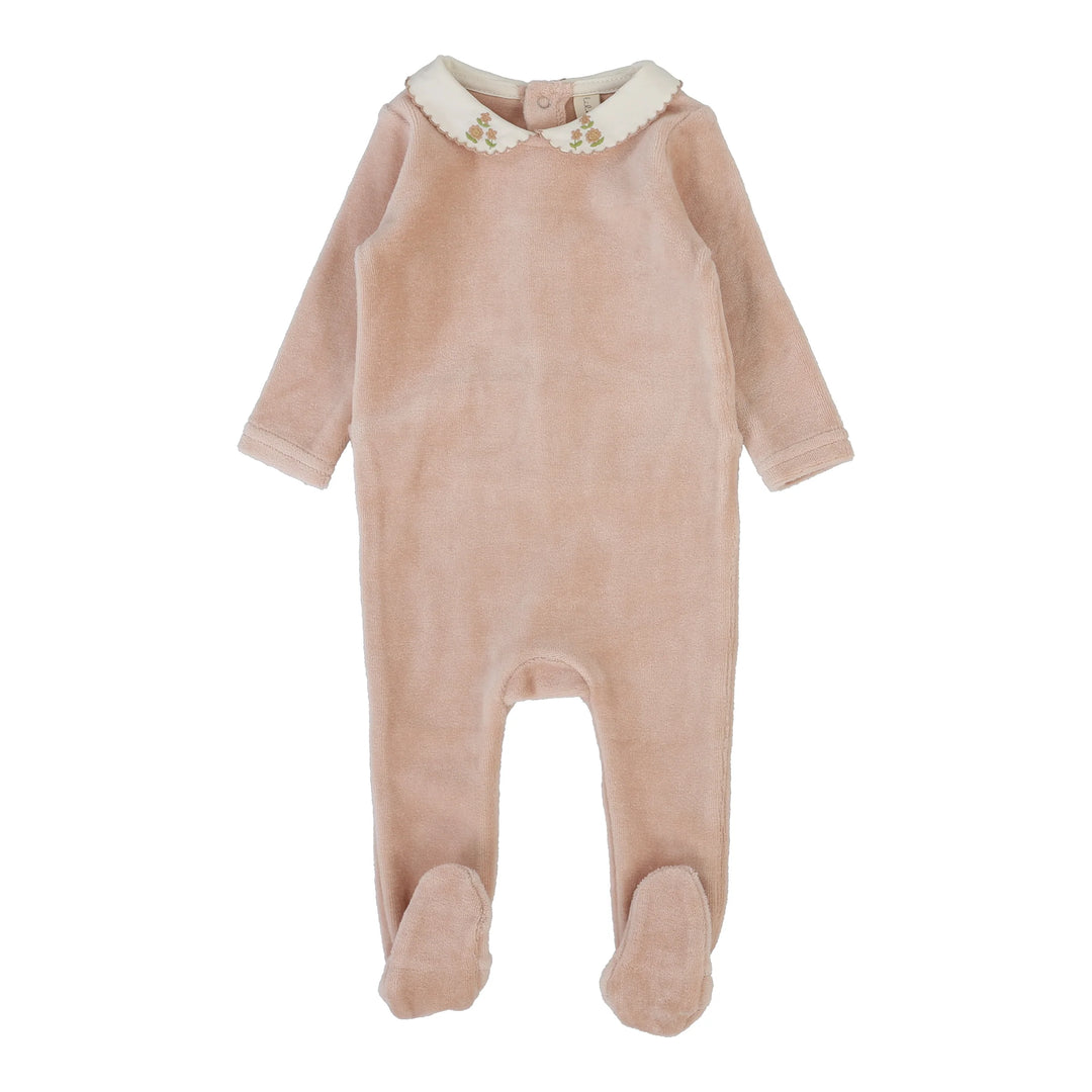 Velour Collar Footie-Dusty Pink