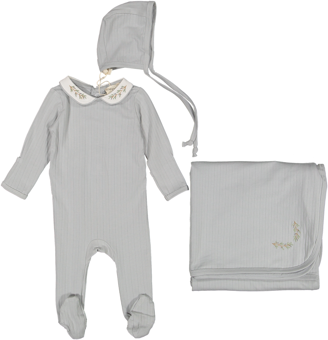 COTTON WIDE RIB EMBROIDERED-BLUE-3 PC SET