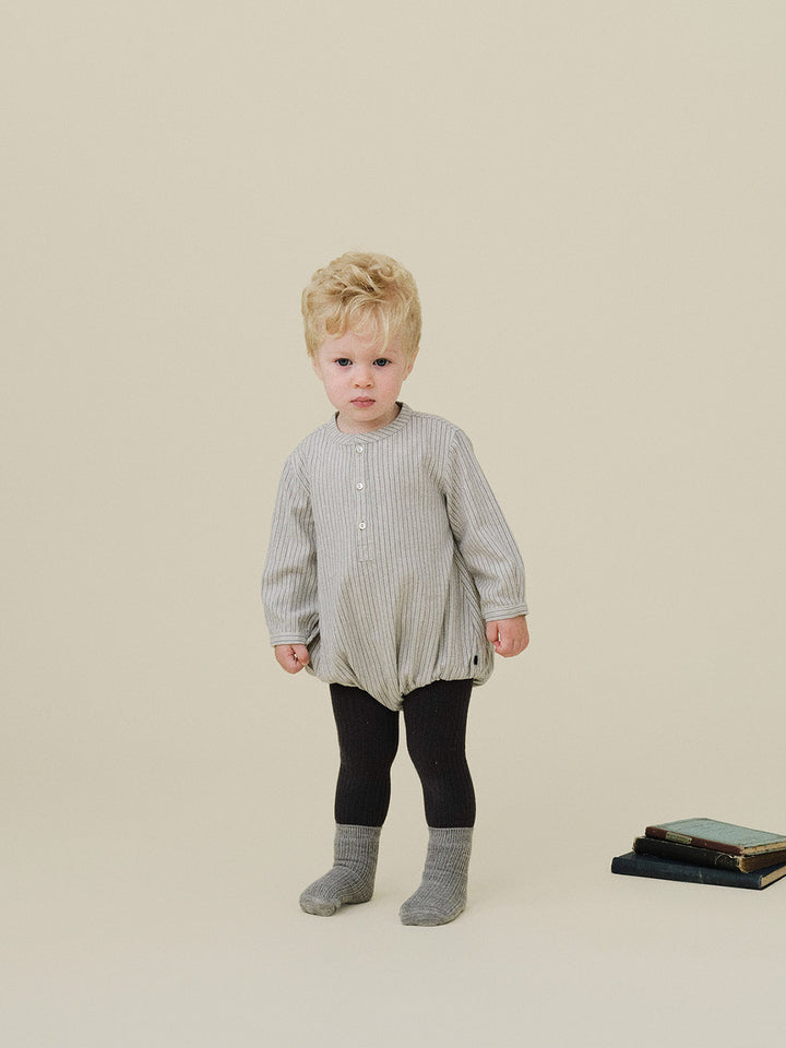 BABY)Roy Stripe Shirt Romper-grayish blue
