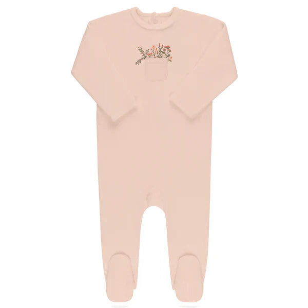 VELOUR POCKET FULL FLOWERS-PINK-FOOTIE