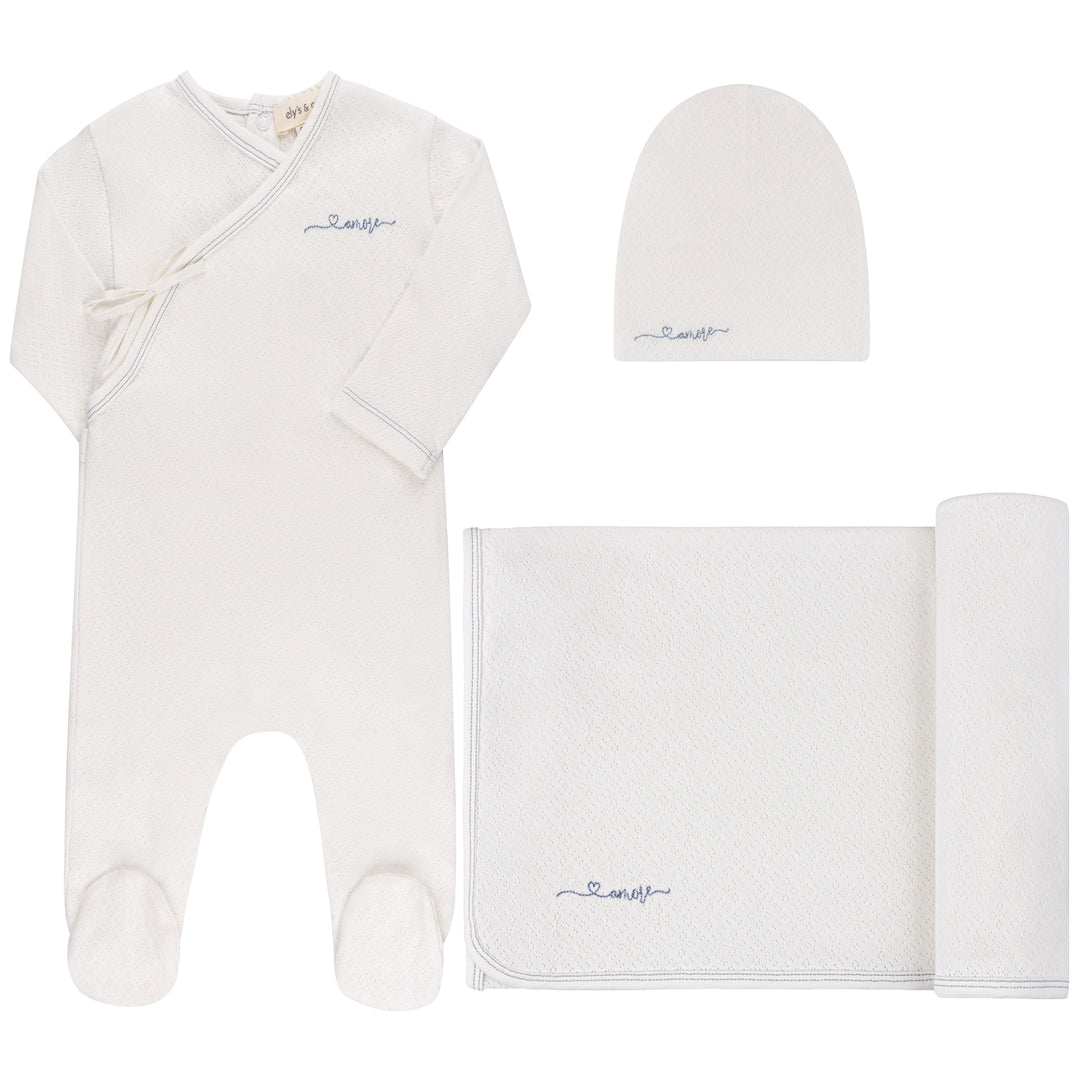 AMORE POINTELLE COLLECTION-3 PC SET-Ivory/Metallic Blue