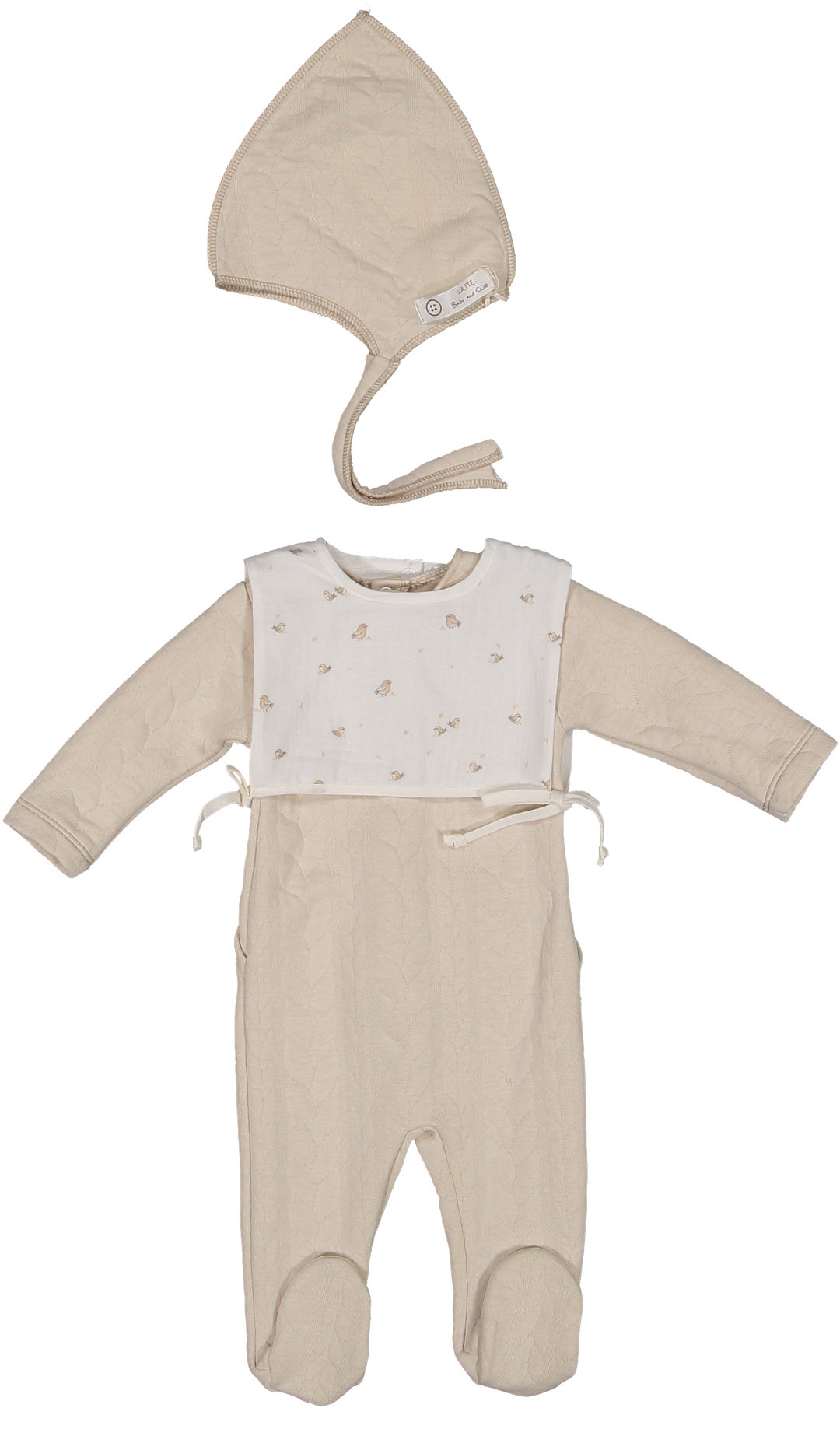 TUTINA LATTE/VEST/BONNET SET-Treccia Ivory/Birds