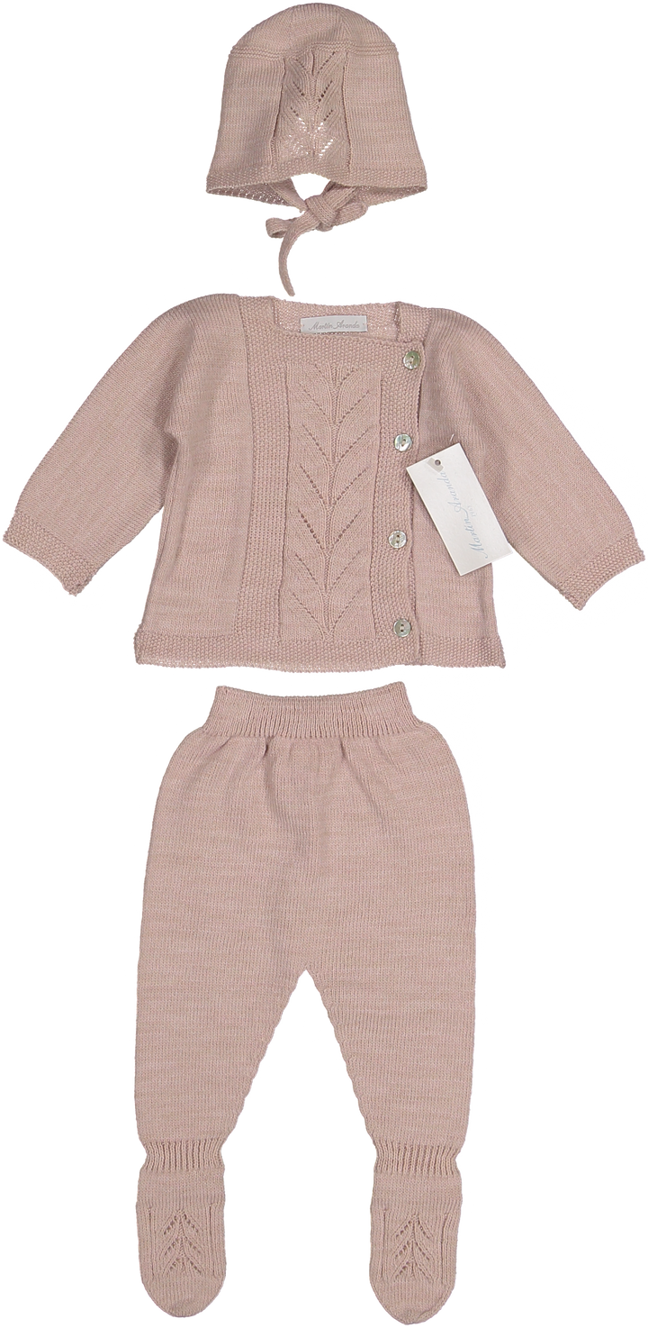 004-10202-SWEATER SET & BONNET-ROSE EMPOLVACIO
