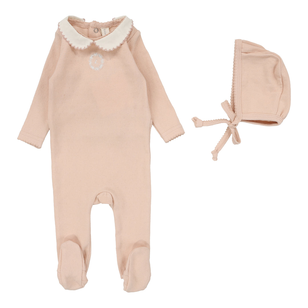Emblem Embroidered Footie Set -Dusty Pink