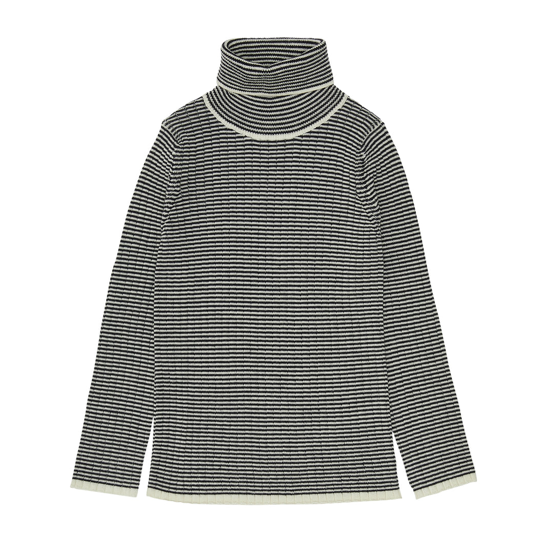 AW0222.Rollneck Blouse-Ecru/Dark Navy