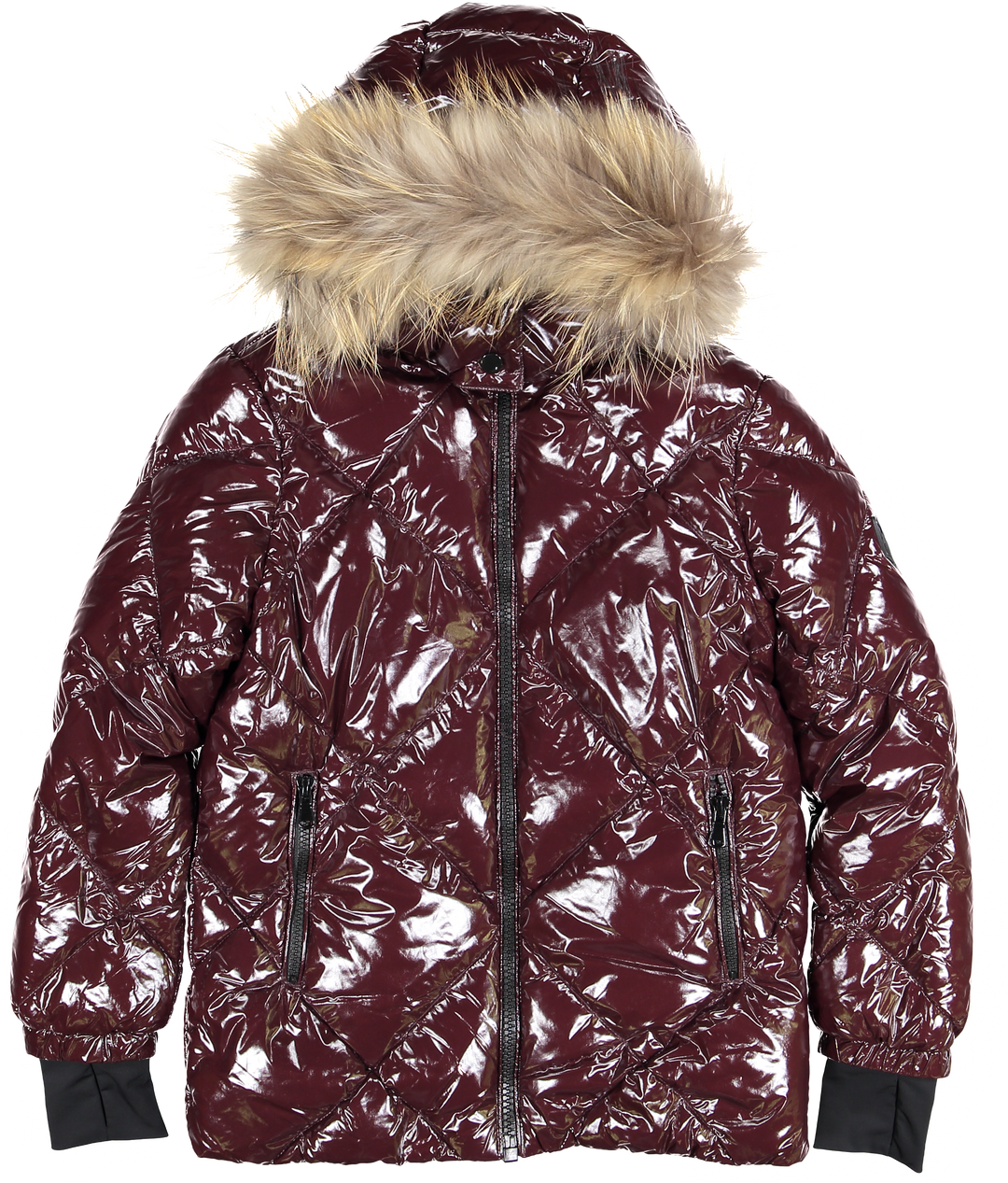 KIDS QUILTED COAT-Burgandy/Natural Fur