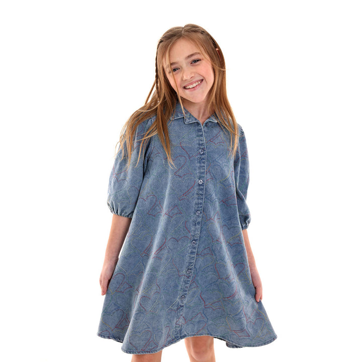 K5452-EMBROIDERED DENIM DRESS-DENIM