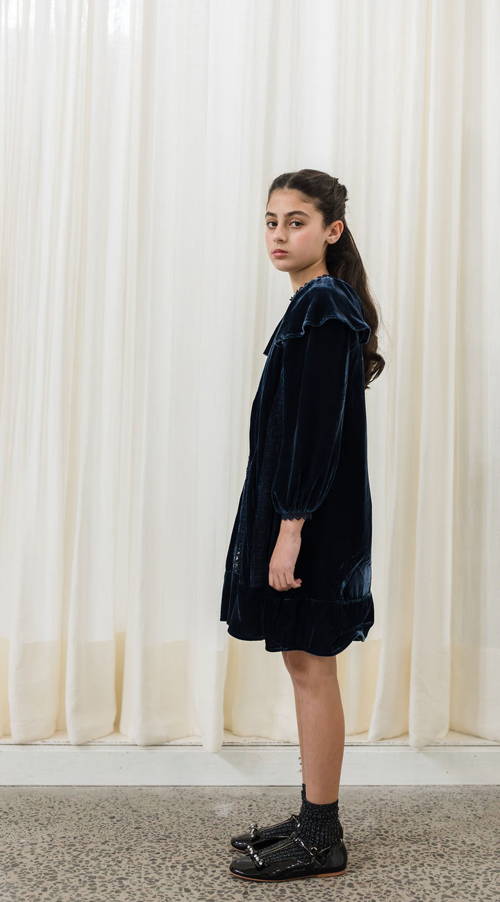AW1148-Rosie Velvet & Lace Dress-Navy
