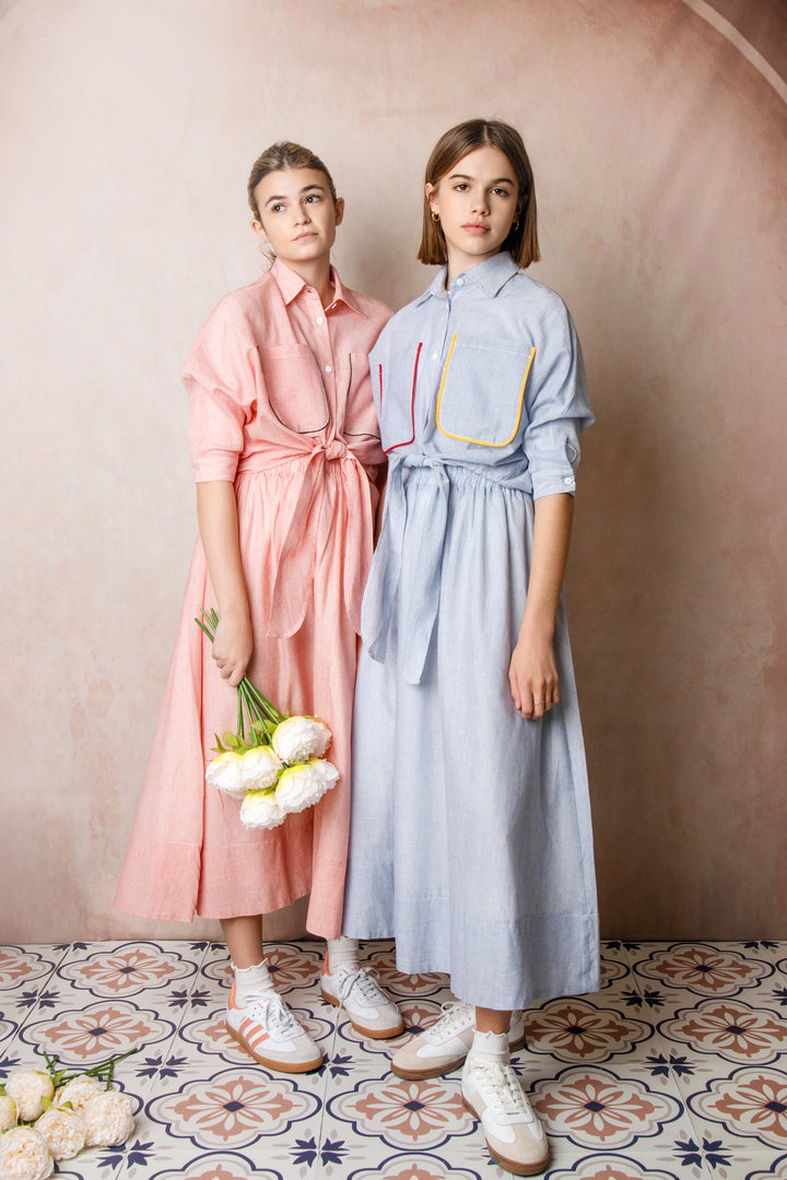 HSK672-PINSTRIPED SKIRT-Light Blue